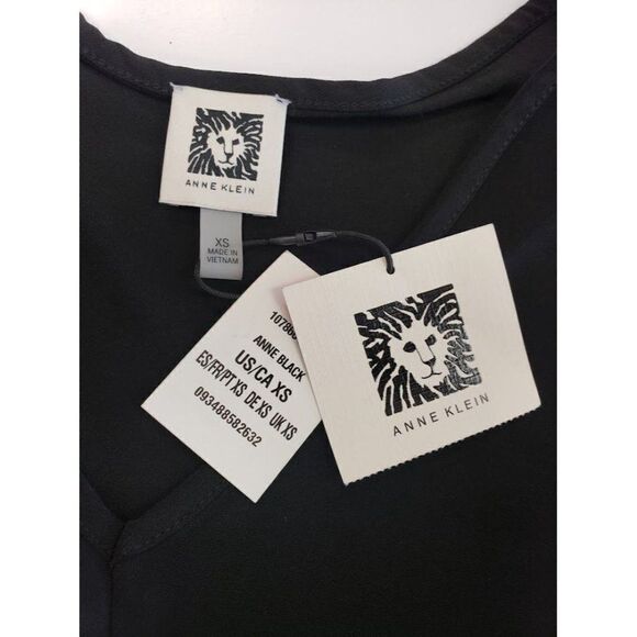 Anne Klein Layered‎ Chiffon Blouse Top Women's XS Black V-Neck Mixed-Media NEW - Picture 5 of 11